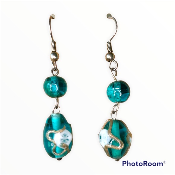 Green Bead with Gold Accent Drop Earrings - Picture 7 of 8